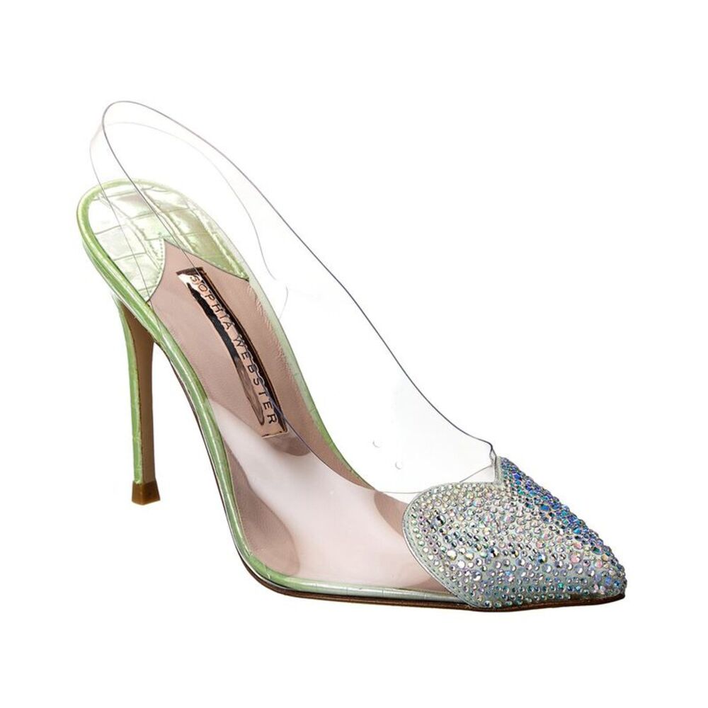 Sophia Webster Amora Vinyl & Croc-Embossed Leather Slingback Pump, Green - Picture 1 of 5